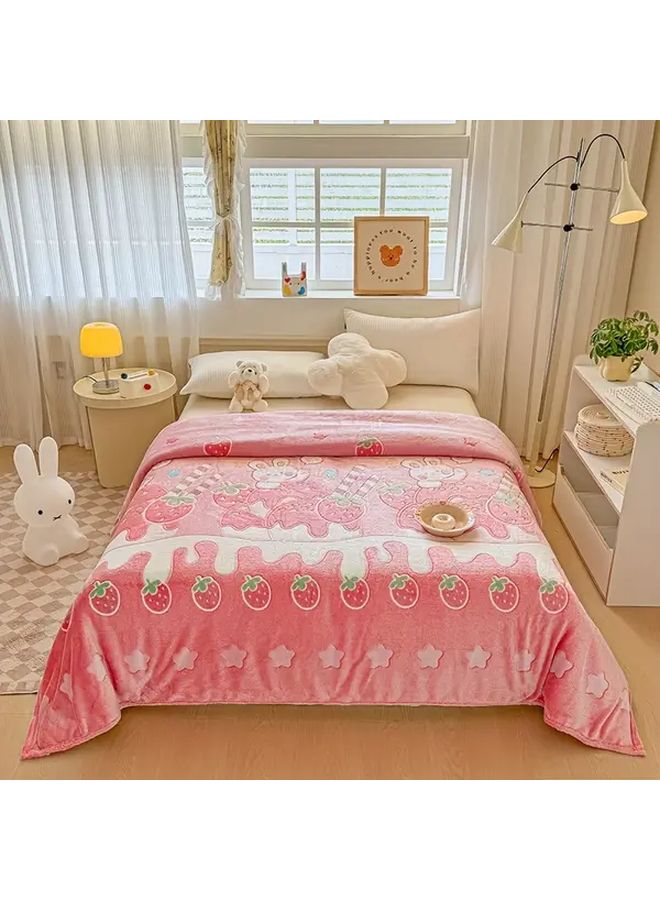 Sweet Rabbit Strawberry Flannel Blanket 70 87x78 74 Inch Soft Breathable All Season Throw For Bed Sofa Office - Image 1